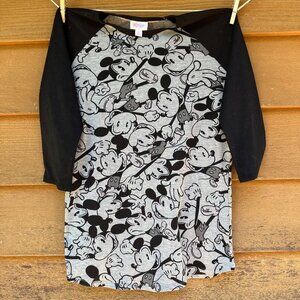 LulaRoe Mickey Mouse Top Black Gray 3/4 Sleeve Baseball Tee Shirt Size S